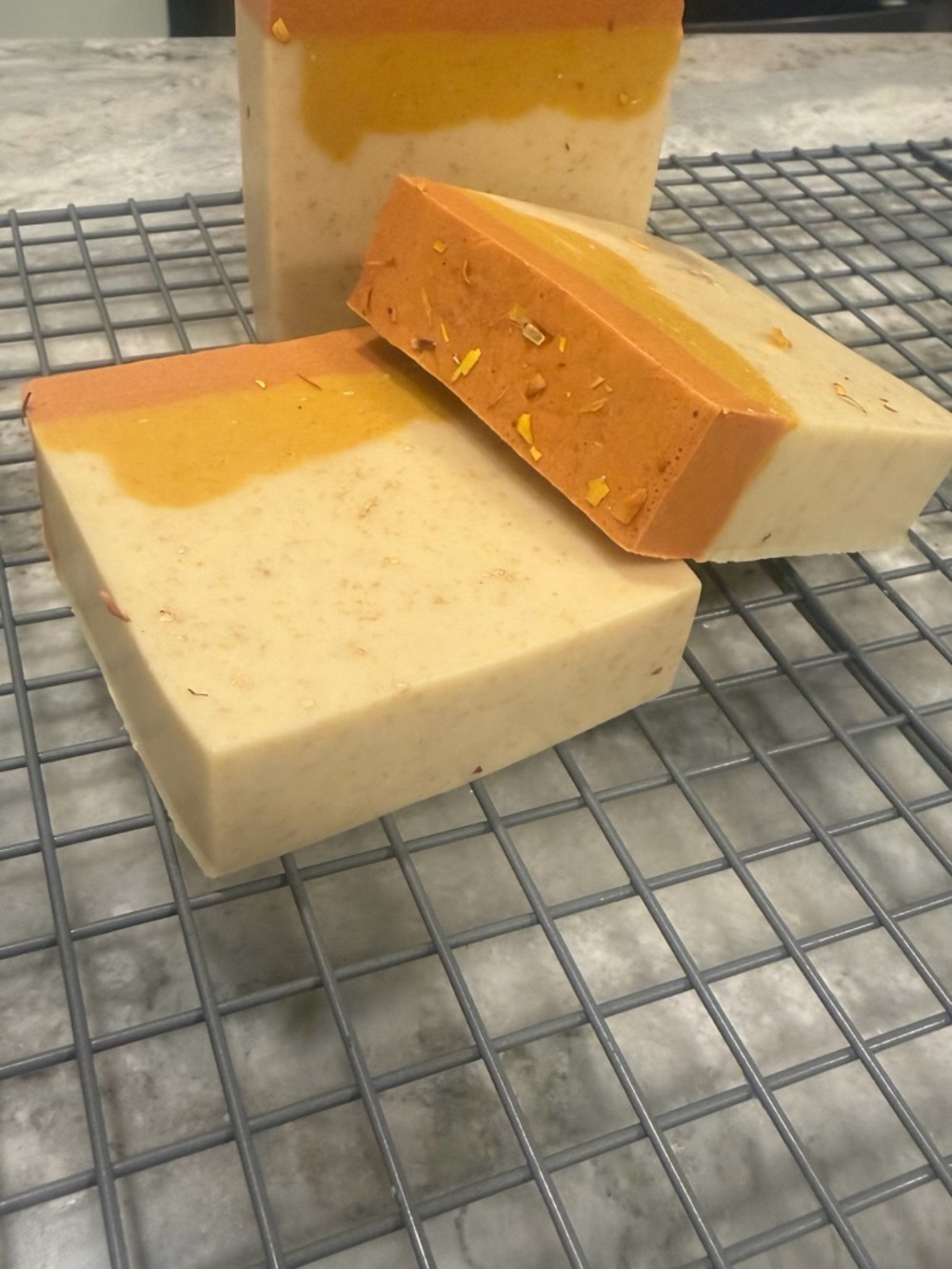 Handmade Layered Soap Bar - Cream & Orange Accents